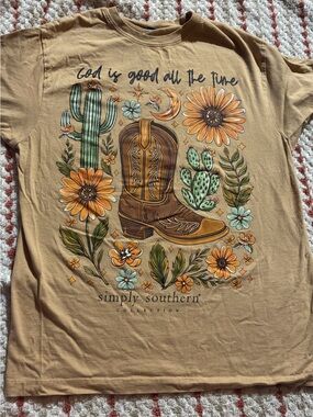 Simply Southern Tan Graphic Tee with Brown Boot & Green Cacti